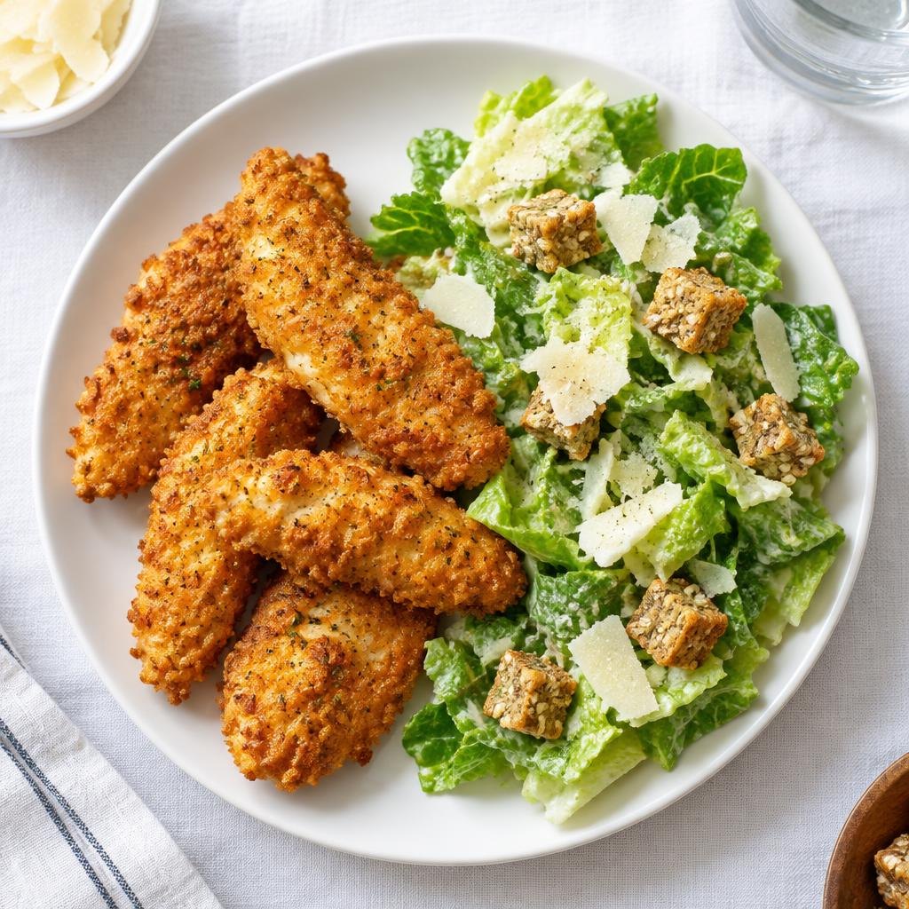 Illustrative Crispy Chicken Tenders & Caesar Salad; not an exact recipe photograph.
